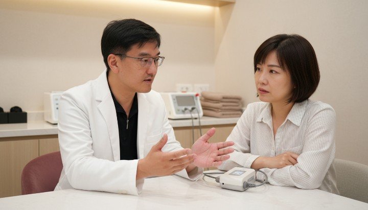 [鳳凰電波會痛嗎？第四代FLX探頭噴灑冷媒示意圖] [鳳凰電波會痛嗎？全方位震動模式阻斷痛覺圖解] [專業醫師操作探頭實況，解答鳳凰電波會痛嗎]