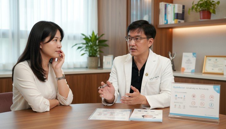 - 醫師細心操作原廠儀器確保水飛梭效果 - 患者進行療程後呈現透亮的水飛梭效果 - 法瑞診所專業環境提升整體水飛梭效果 - 特寫清除粉刺過程展現顯著水飛梭效果