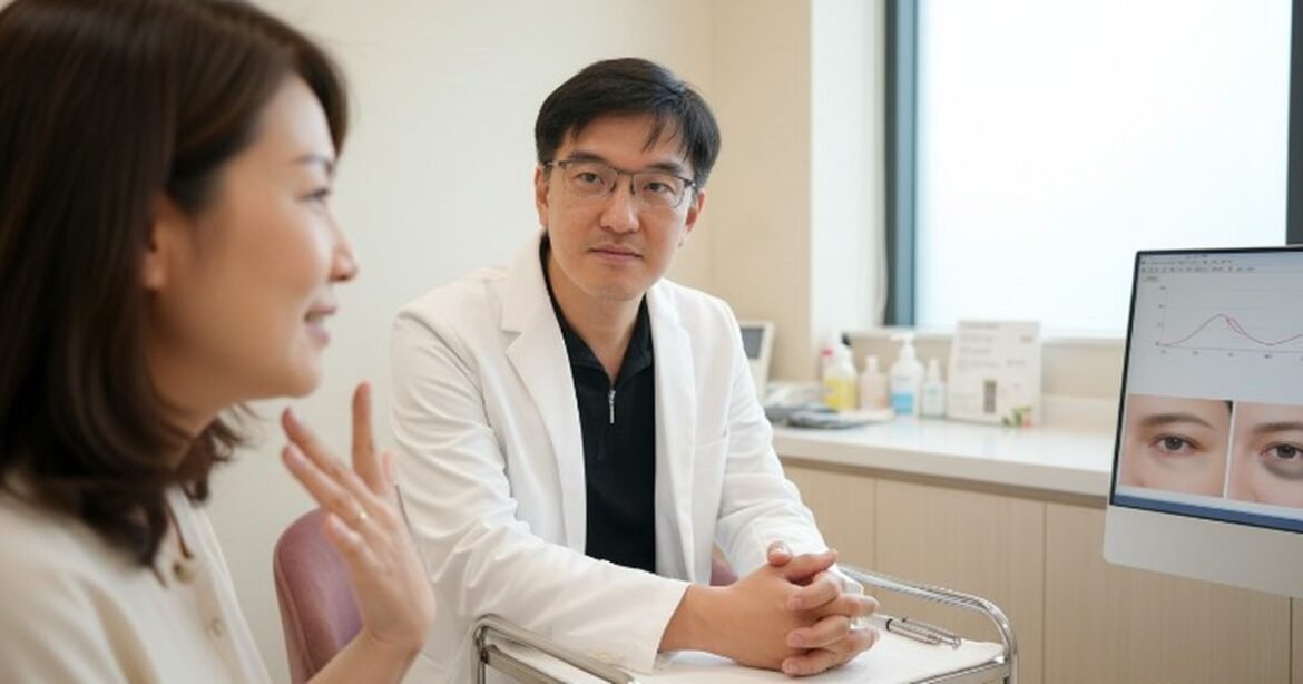 患者在醫療診所接受PRP療法後護理的畫面，醫生指導注意事項。