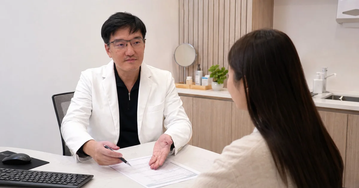 吳芮醫師解釋骨骼退化對臉型影響。